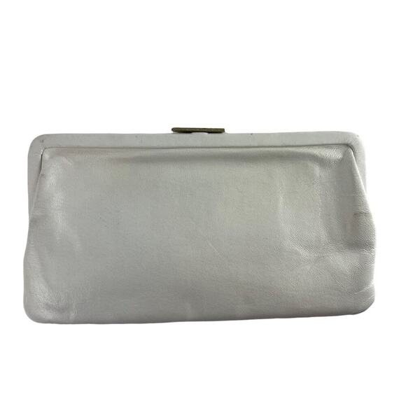 Vintage cream leather handbag clutch gold triangle closure - Picture 2 of 6